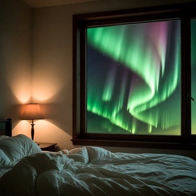 Aurora Borealis through Bedroom Window