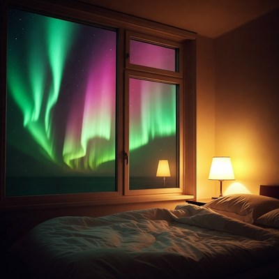 Aurora Borealis through Bedroom Window