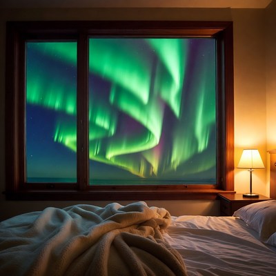 Northern Lights through Bedroom Window