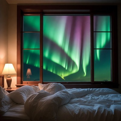 Aurora Borealis through Bedroom Window