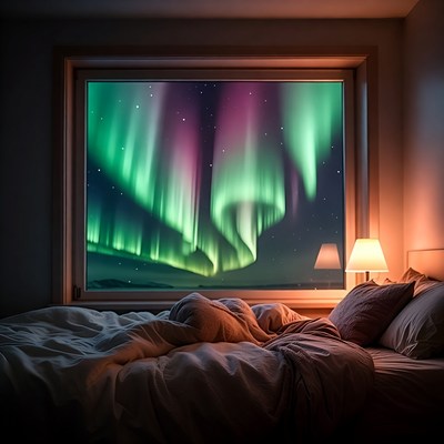 Aurora Borealis Visible Through Bedroom Window