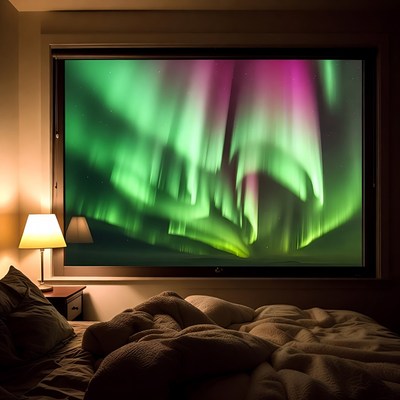 Aurora Borealis on TV by Bedroom Window
