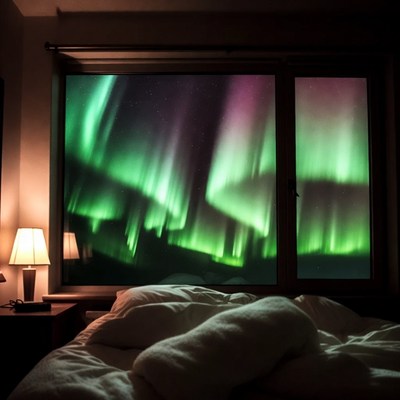 Aurora Borealis through Bedroom Window