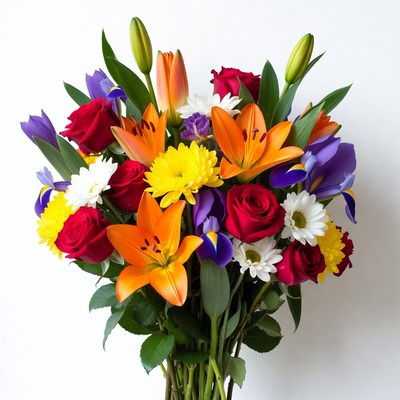 Colorful Bouquet of Lilies and Roses