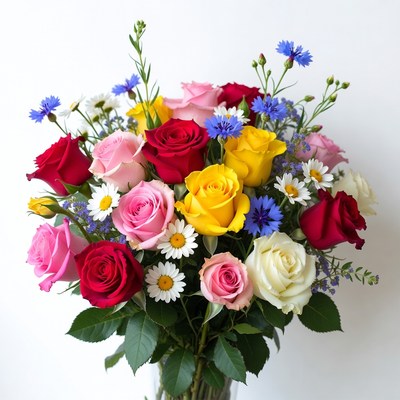 Colorful Rose Bouquet with Daisies