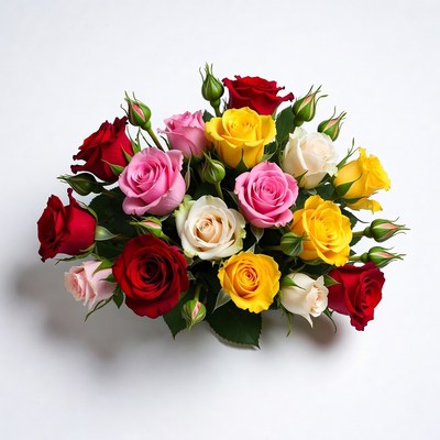 Colorful Roses Bouquet on White Background