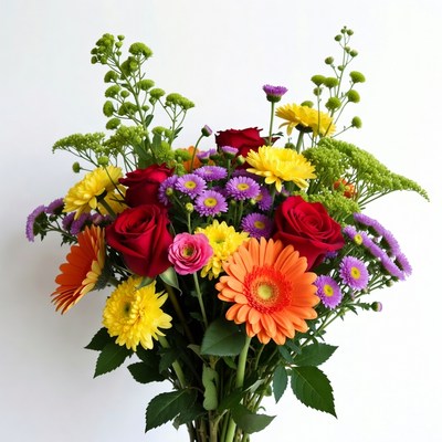 Colorful Bouquet of Roses and Daisies