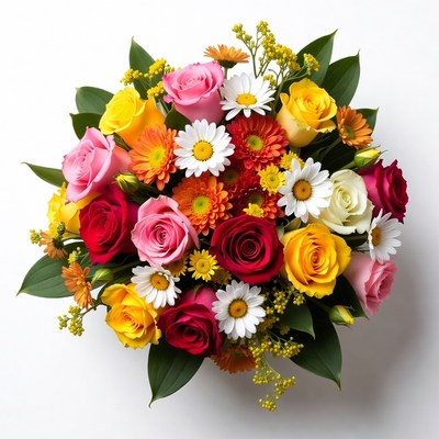 Colorful Bouquet of Roses and Daisies