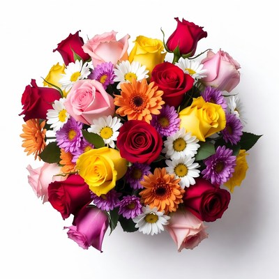 Colorful Bouquet of Roses and Daisies
