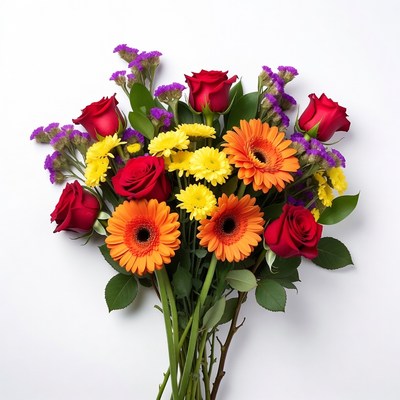 Colorful Bouquet of Red Roses and Gerberas