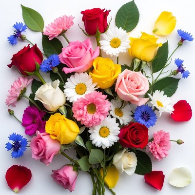 Colorful Flower Bouquet on White Background