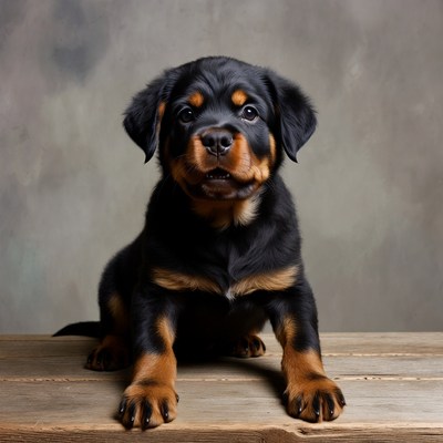 Rottweiler Puppy on Wooden Surface