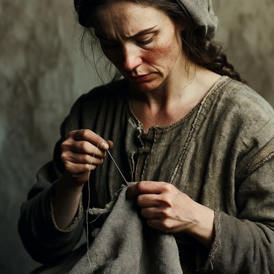 Woman sewing with thread