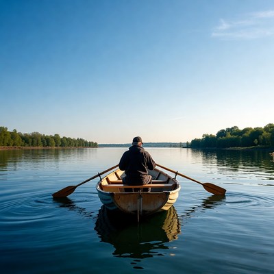 Man rowing boat on river