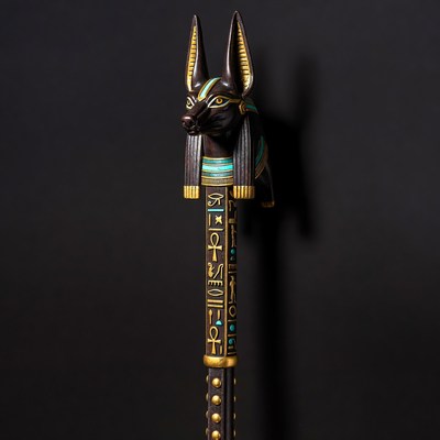 Anubis Staff on Black Background