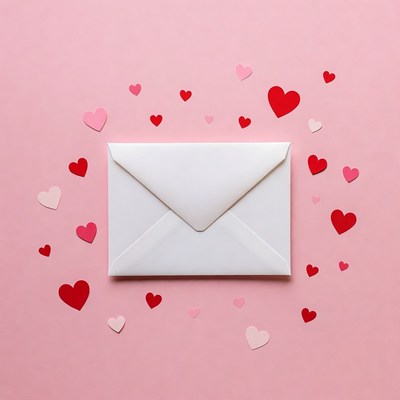White envelope with pink hearts