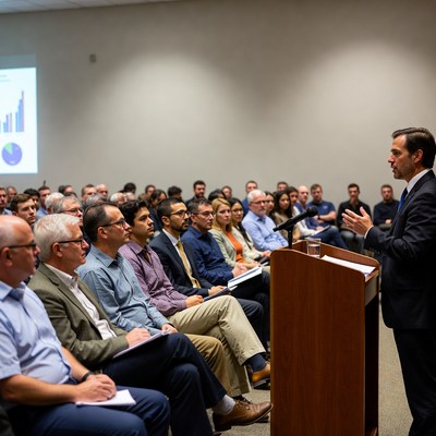 Man speaking at business conference