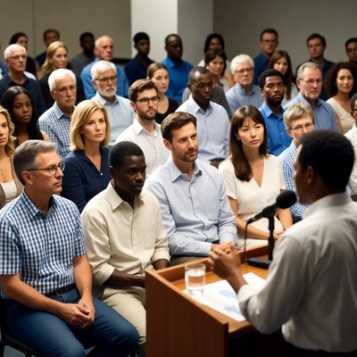 African-American man speaking at podium