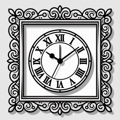 Ornate Framed Clock Illustration