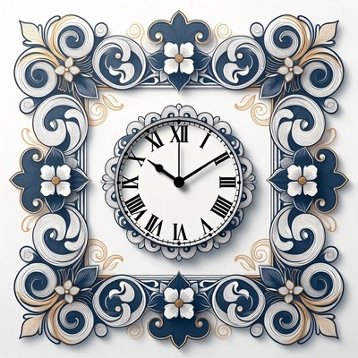 Ornate Navy Blue Clock Illustration