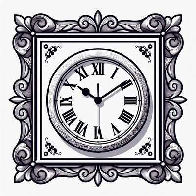 Ornate Framed Clock Illustration