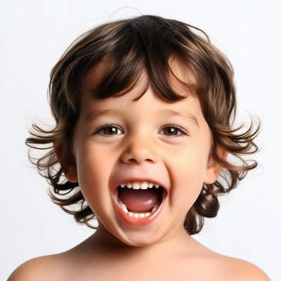 Toddler boy laughing happily