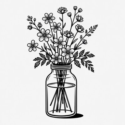 Wildflowers in Glass Jar Illustration