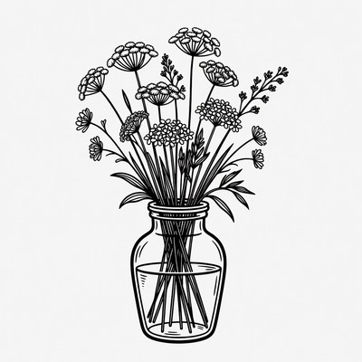 Wildflowers in Glass Jar Illustration