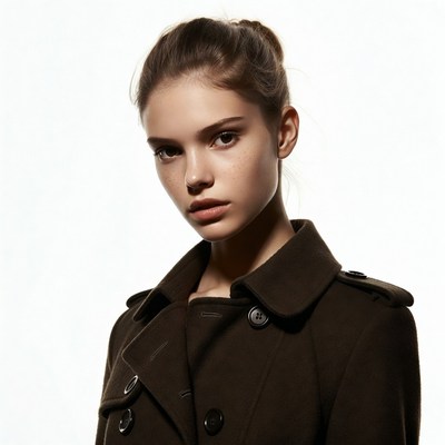 Young woman in brown trench coat
