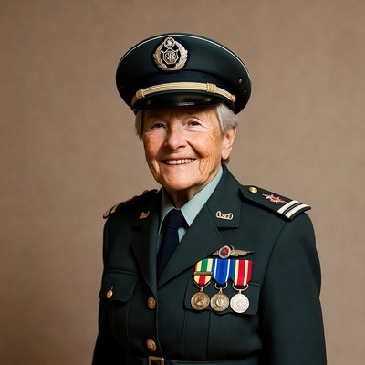 Elderly woman in military uniform