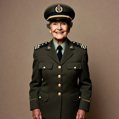 Elderly woman in military uniform