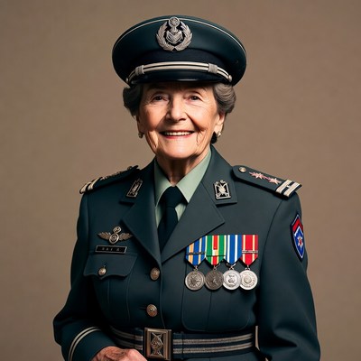 Elderly woman in military uniform
