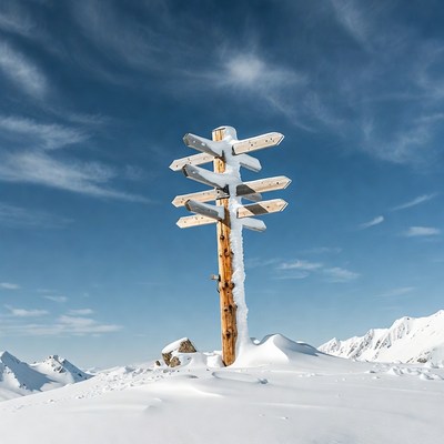 Snowy Mountain Trail Signpost