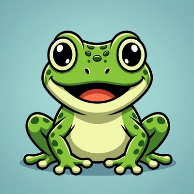 Cute cartoon green frog smiling