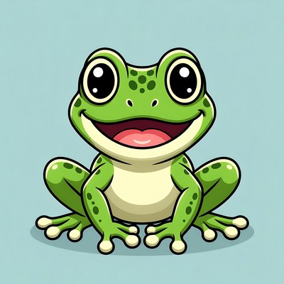 Cute cartoon green frog smiling