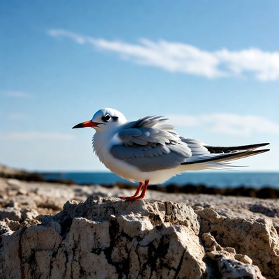 White Tern on Rocky Seashore