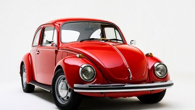 Red Volkswagen Beetle on white background