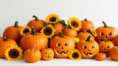 Halloween Jack-o-Lanterns with Sunflowers