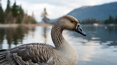 Goose swimming in mountain lake