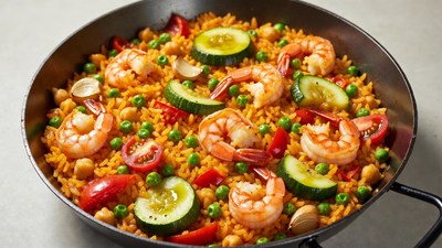 Shrimp Paella with Chickpeas and Vegetables