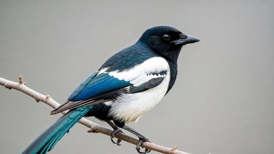Black-billed Magpie Perched on Branch