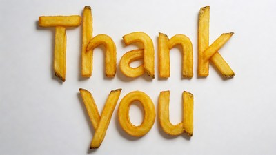 Thank You spelled with french fries