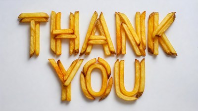 Thank You spelled with french fries