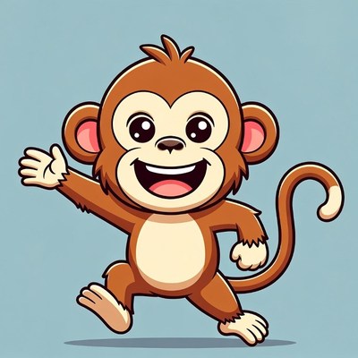 Cartoon baby monkey waving happily