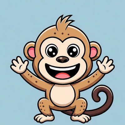 Cartoon monkey waving happily