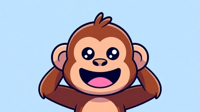 Happy cartoon monkey covering ears