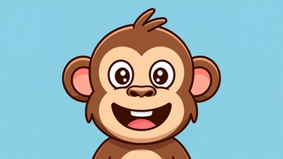 Cartoon monkey smiling on blue background