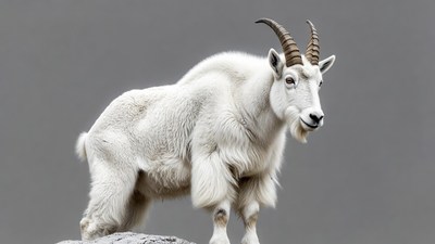 White mountain goat on rock