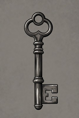 Vintage Illustrated Key with E