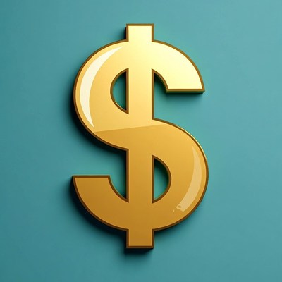 Golden dollar sign on teal background